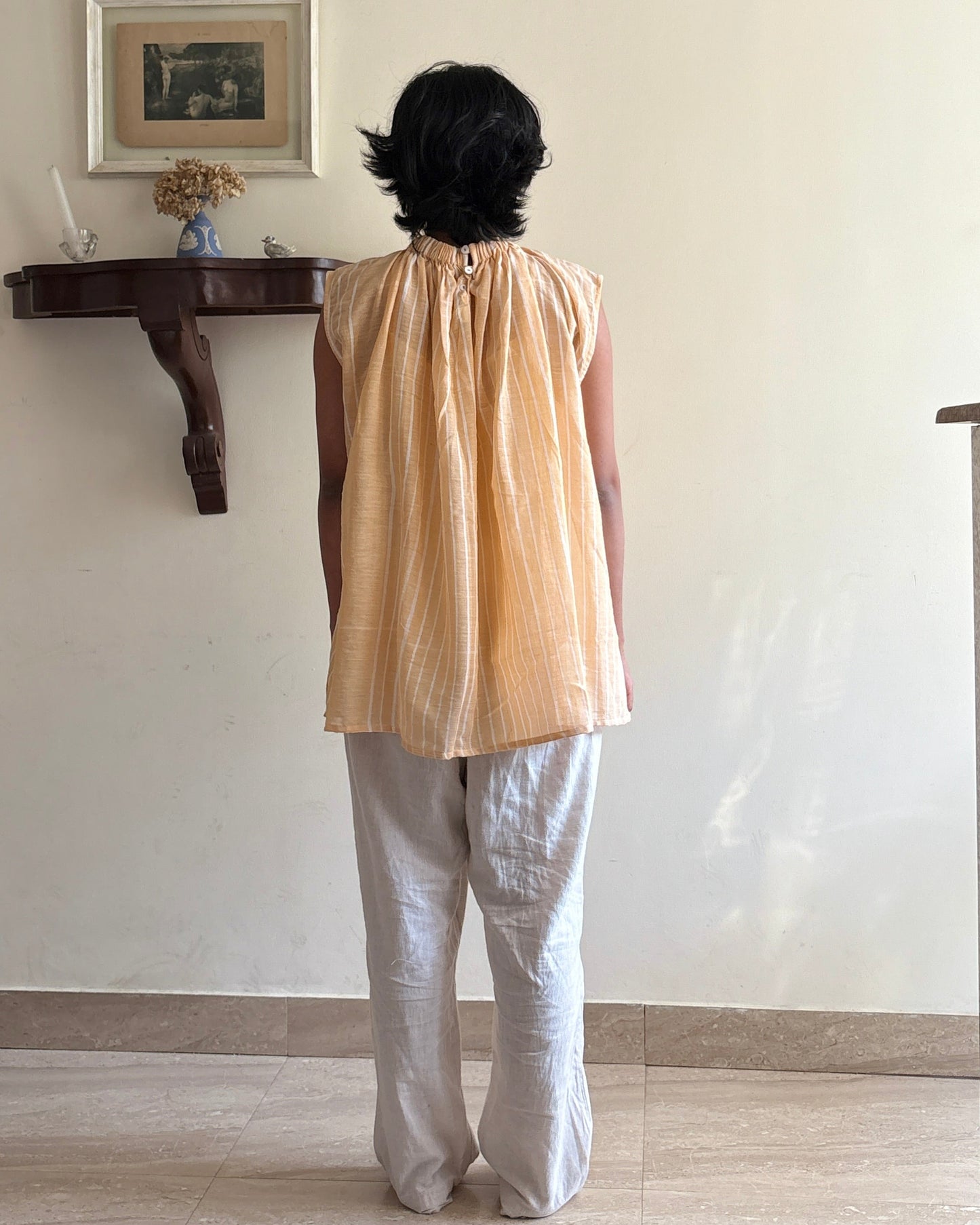 Saanjh - Butter yellow white freesize top