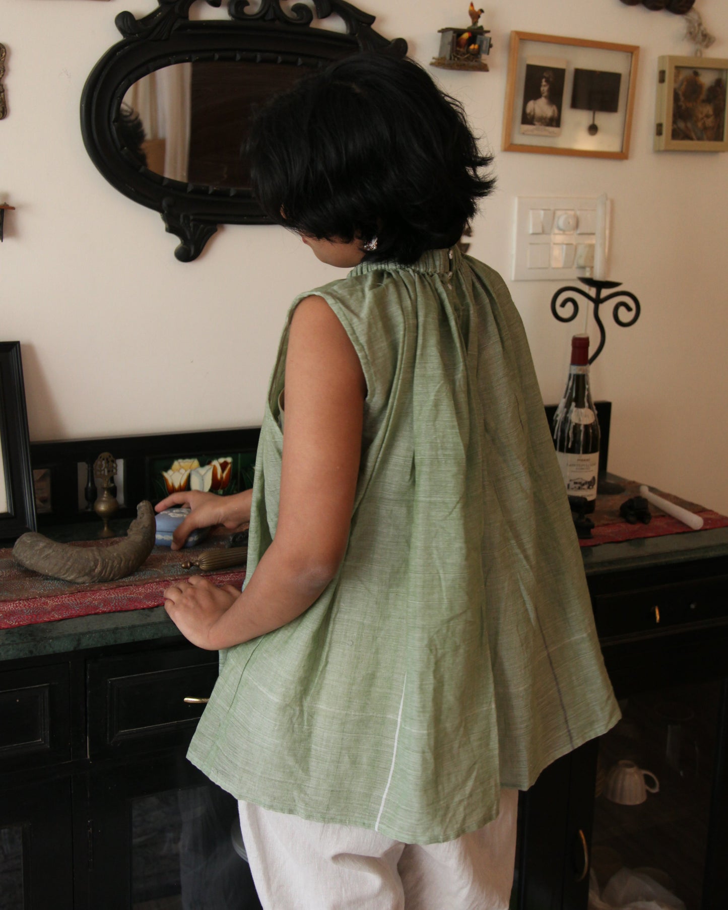 Saanjh - Leaf Green Freesize Top