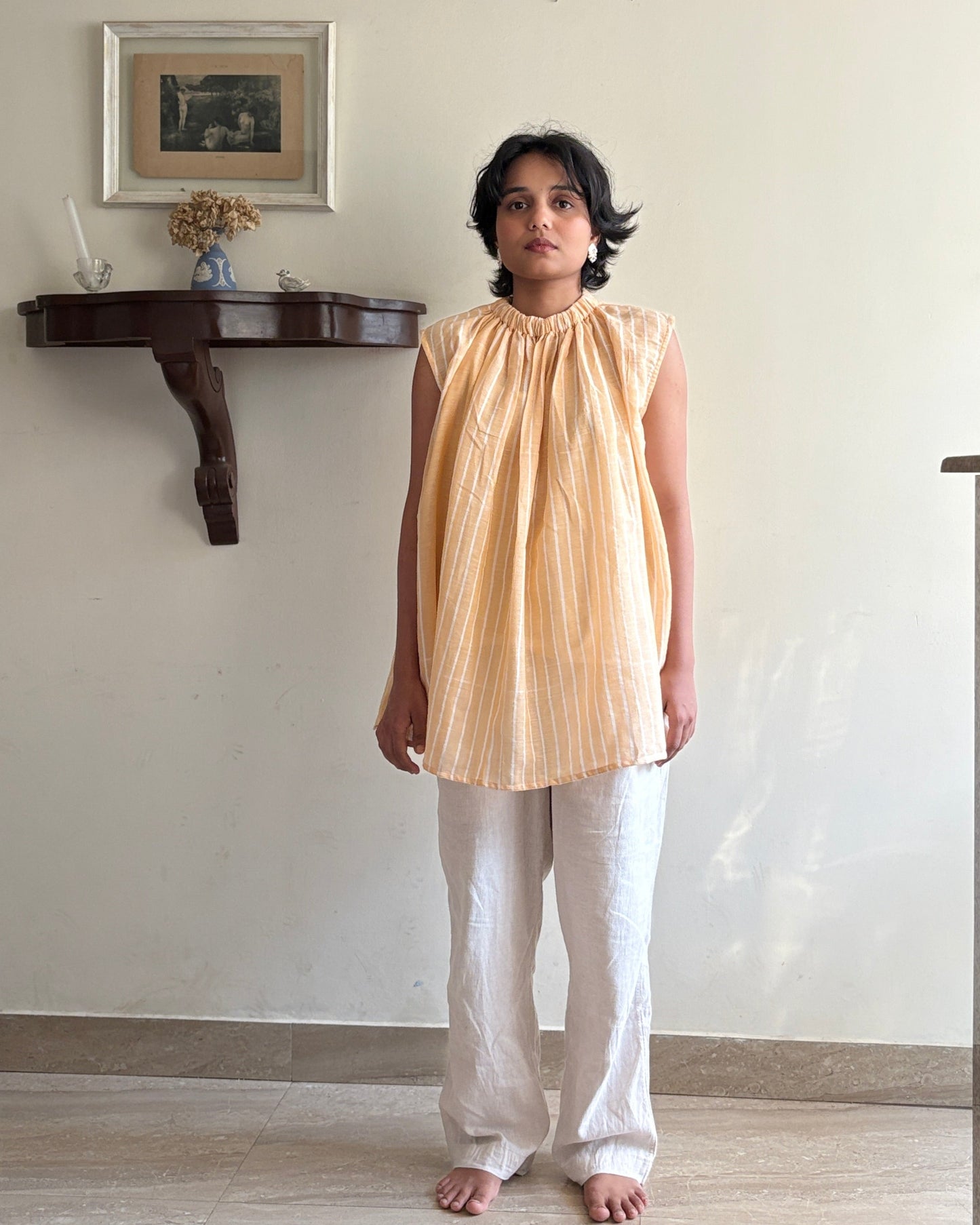 Saanjh - Butter yellow white freesize top