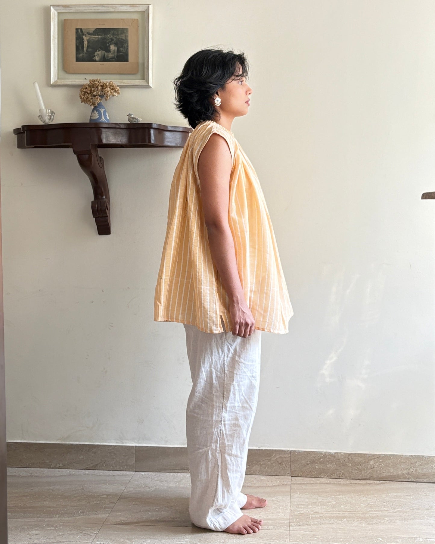 Saanjh - Butter yellow white freesize top